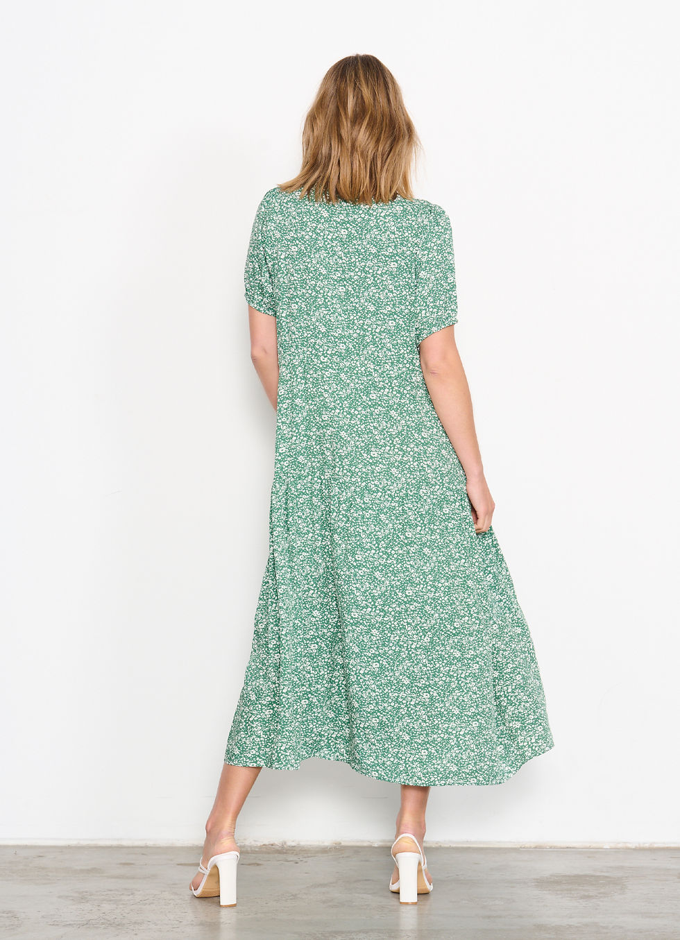 Thumbnail: Floral Print Dress with Drawstring Waist in Green