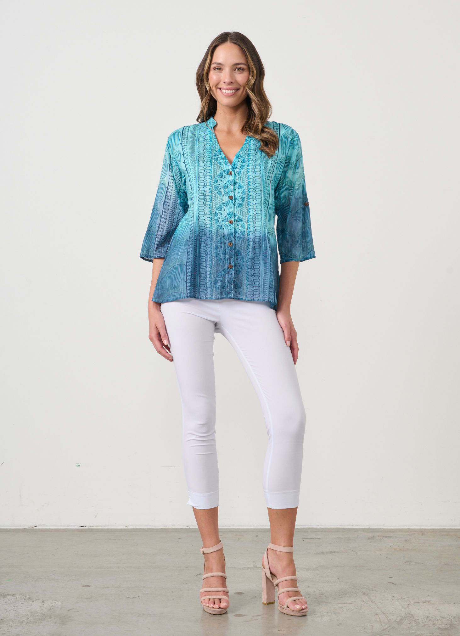 Button Through Multi Block Print Blouse