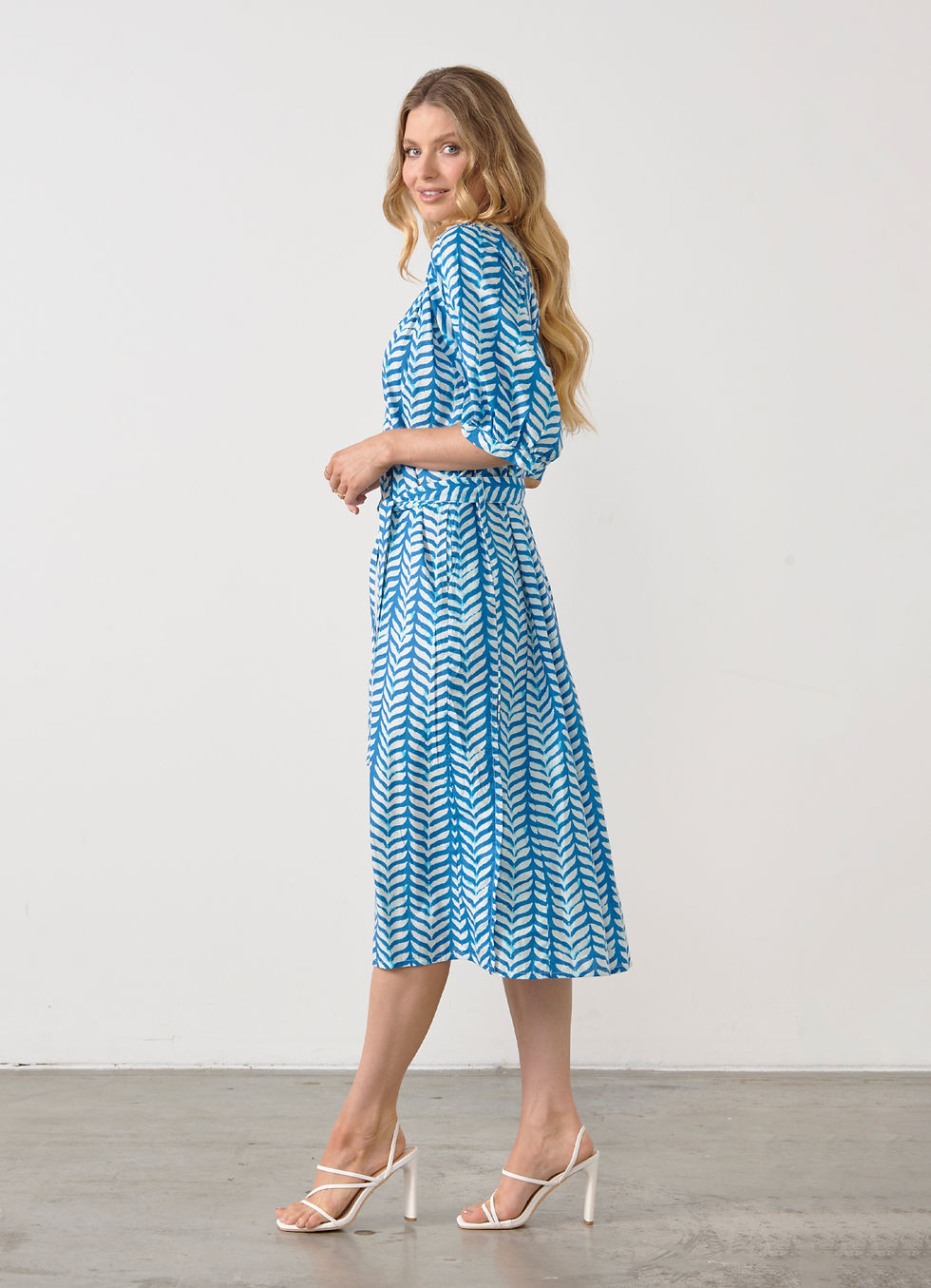 Thumbnail: Raglan Sleeve Dress with Waist Belt in Blue