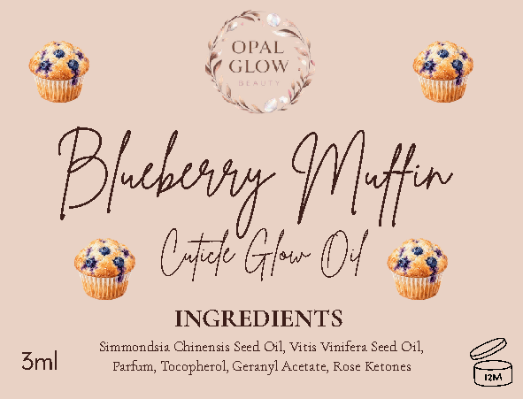 Opal Glow Beauty Blueberry Muffin Glow Oil label artwork