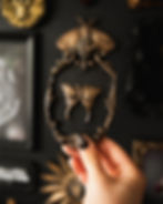 A small oval plaque with an ornate, baroque style edge. In the centre is a luna moth style sculpture. Silver or gold finish