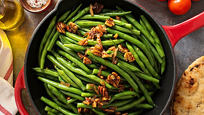 Lemony haricots verts with pecans, Stoysich Bacon, and Lemon