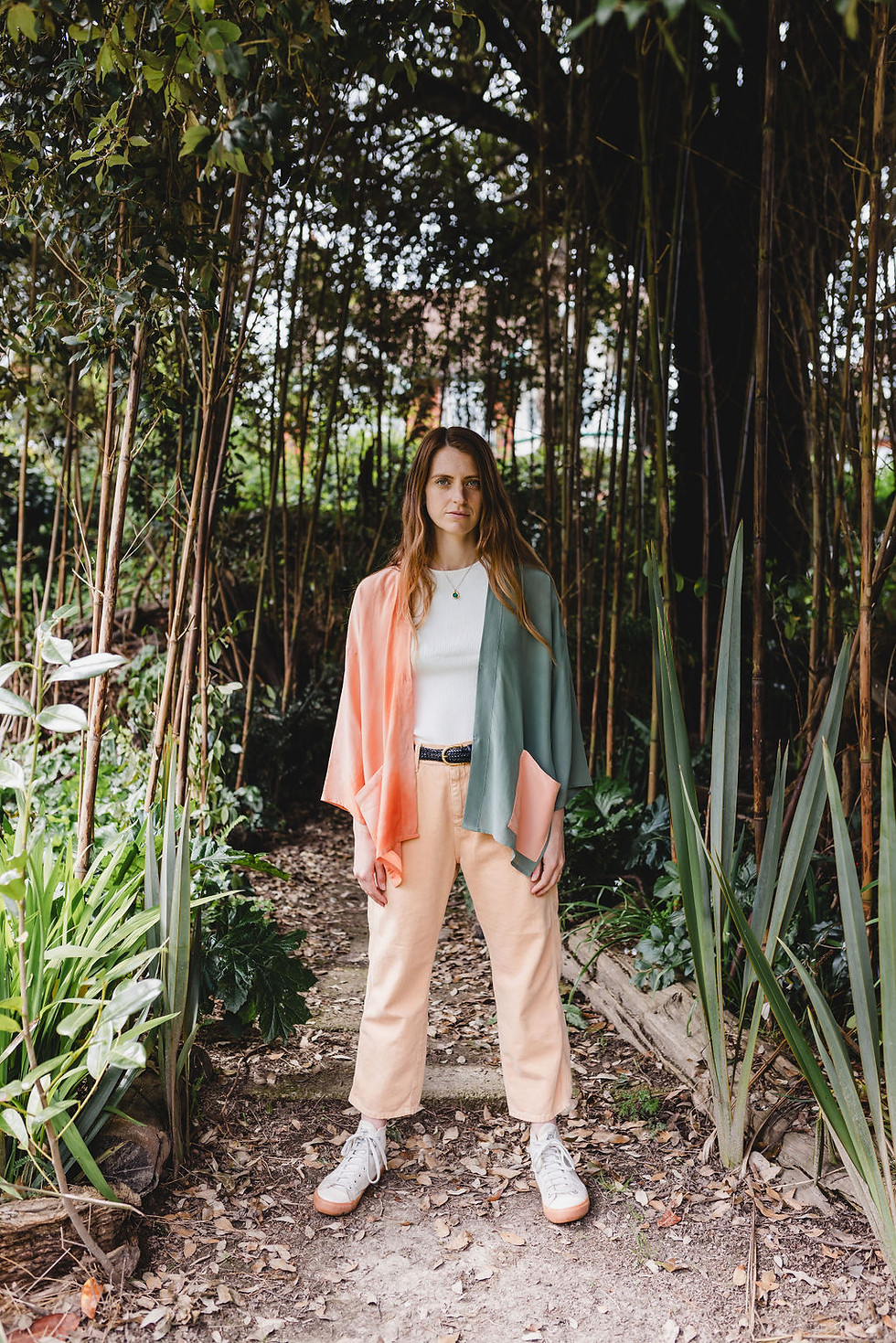 Thumbnail: Long Kimono - Pale Coral and Aqua