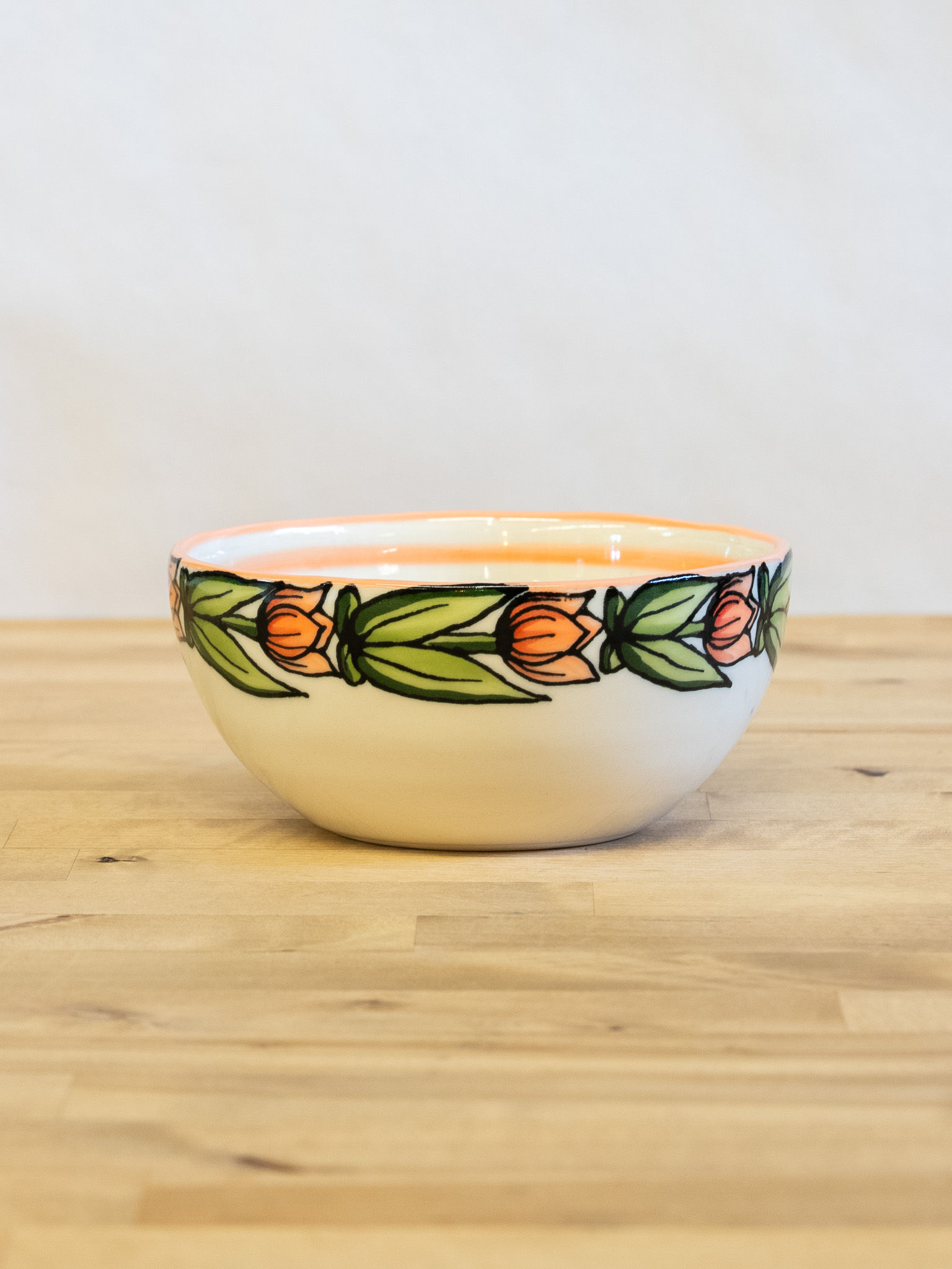 Hand Painted Porcelain Soup Bowl - Tulip - Banded in Pink