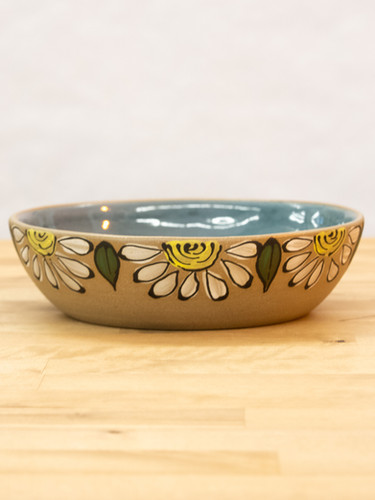 Hand Painted Stoneware Pasta Bowl - Daisy - Cottage Gray Interior