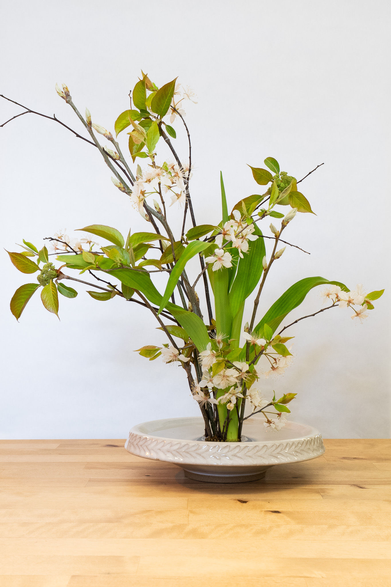 Carved White Ikebana Vase