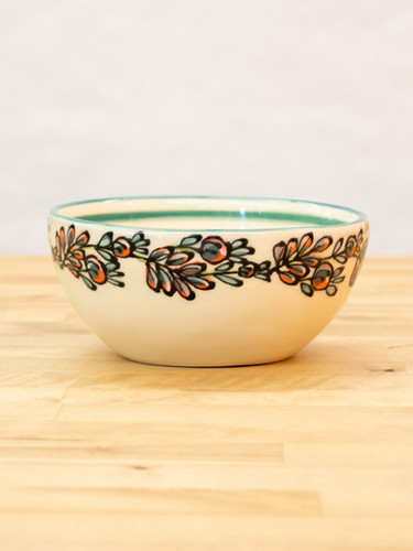 Hand Painted Porcelain Soup Bowl - Nordic Berry - Banded with Teal