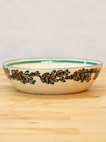 Hand Painted Porcelain Pasta Bowl - Nordic Berry - Banded in Teal