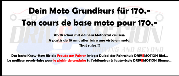 Motorrad Grundkurse für 160.- pro Kursteil - Cours de base de moto pour 160.- par séance de cours