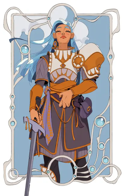 Fantasy knight original character design, ornate white-and-gold armor