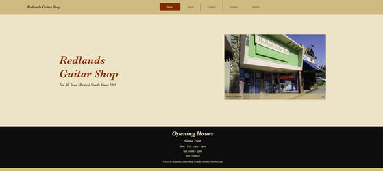 Redlands Guitar Shop Front Page