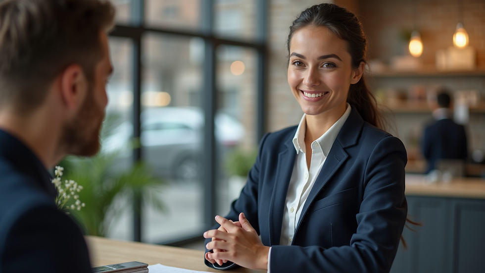 Close-up view of a customer service representative engaging with a client