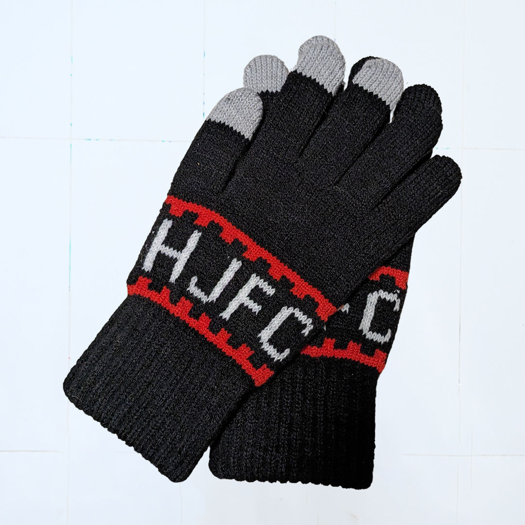 כפפות צמר שחורות עם כיתוב HJFC