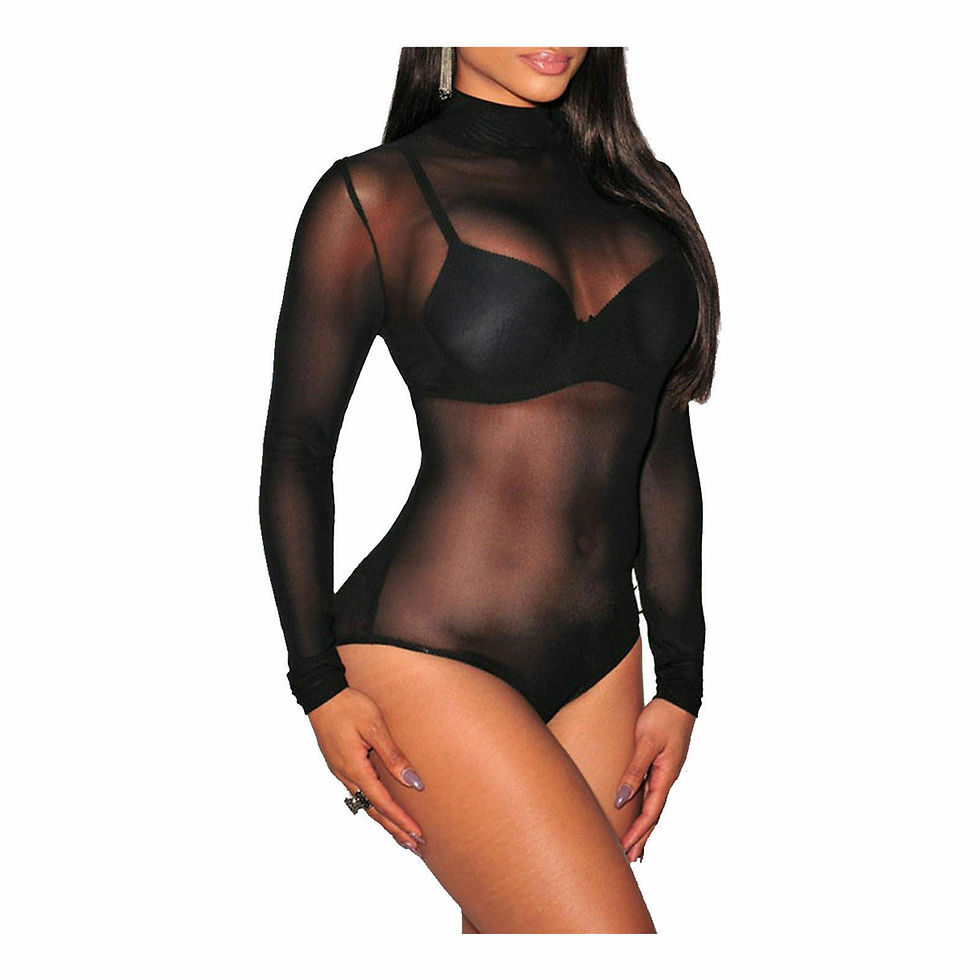 Womens Ladies Turtle Polo Neck Sheer Mesh Long Sleeve Leotard Top Bodysuit