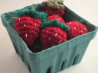 Basket of Crocheted Red Ripe Strawberries - Pretend Play Toys!