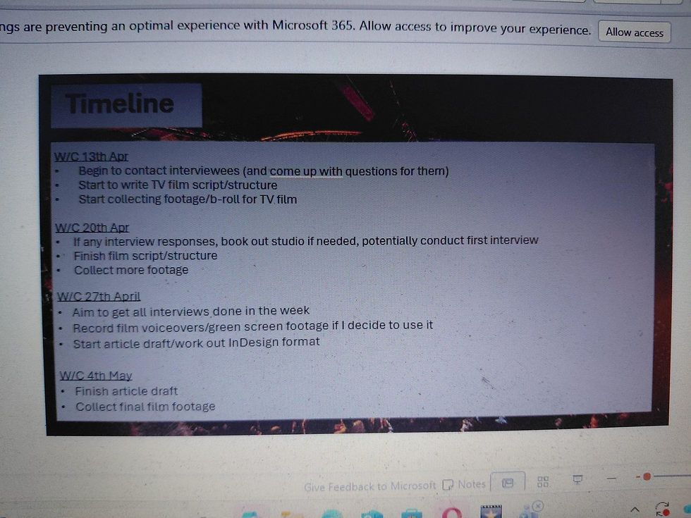 My rough original timeline that I came up with