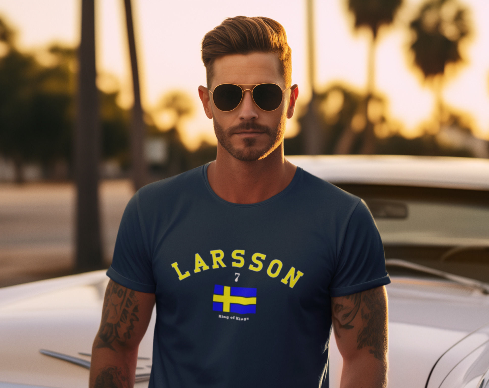 Larsson (PC)Celtic Legend Henrik. Navy crewneck unisex T shirt size S-3XL