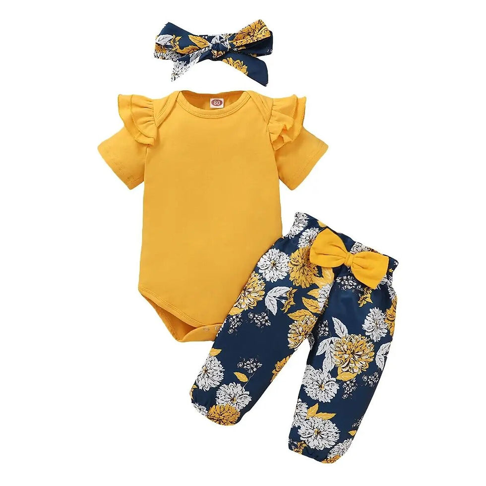 Miniatura: Conjunto floral calça, body e laço feminino