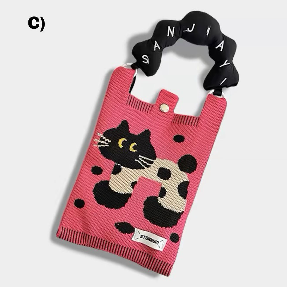 縮圖：貓貓針織斜揹袋 (BG266)