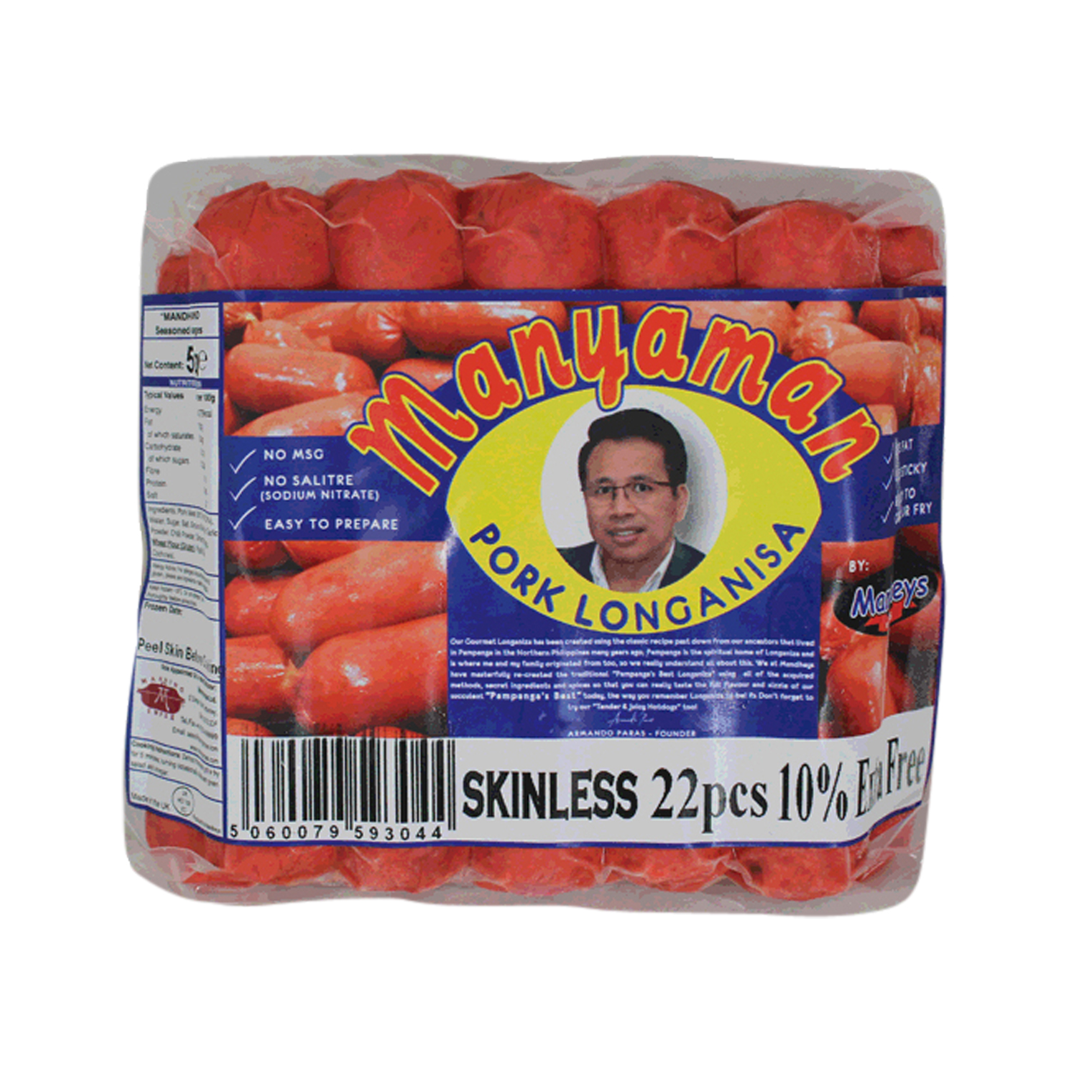 MANDHEY'S MANYAMAN Pork Longanisa SKINLESS - Reg 454g