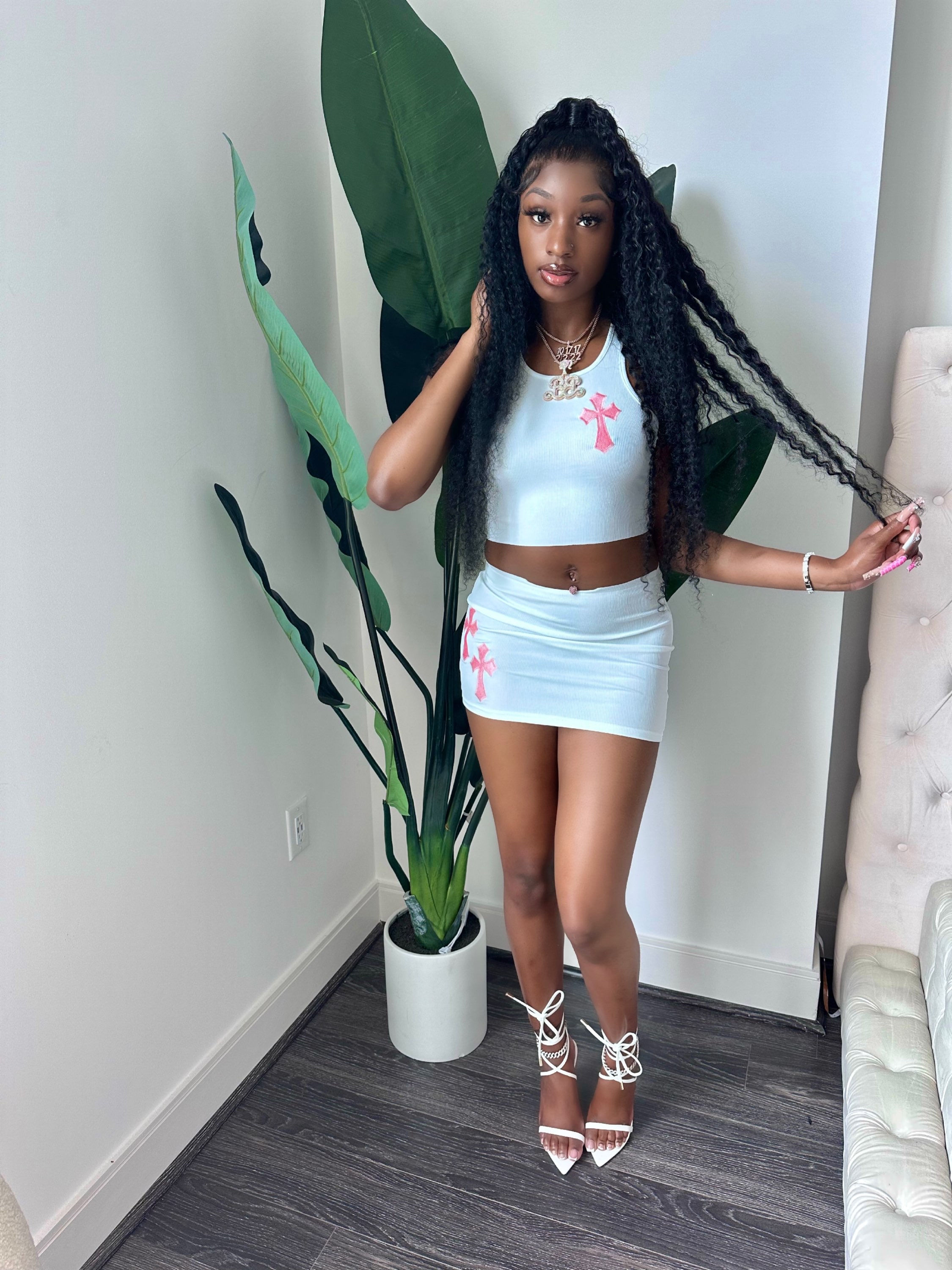 Fashionably Late Skirt Set(white)