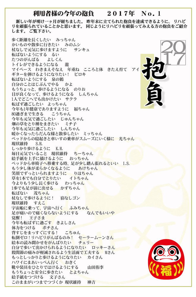 利用者様　今年の抱負２０１7年アップしました