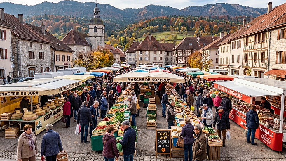 Vue panoramique d’un marché local dans le Jura