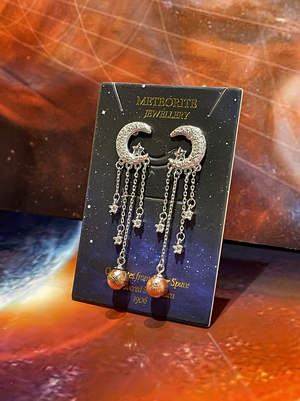 Thumbnail: 6mm round sky iron rose gold drop earrings (sterling silver with crystal stones)
