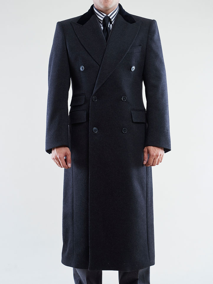 Double-breasted Chesterfield coat in anthracite wool cloth