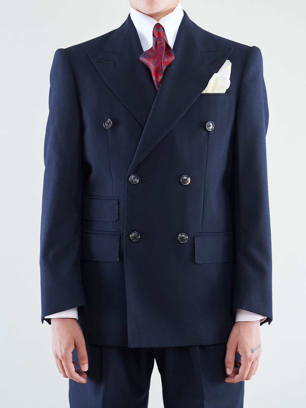 Veste croisée en flanelle peignée navy à chevrons