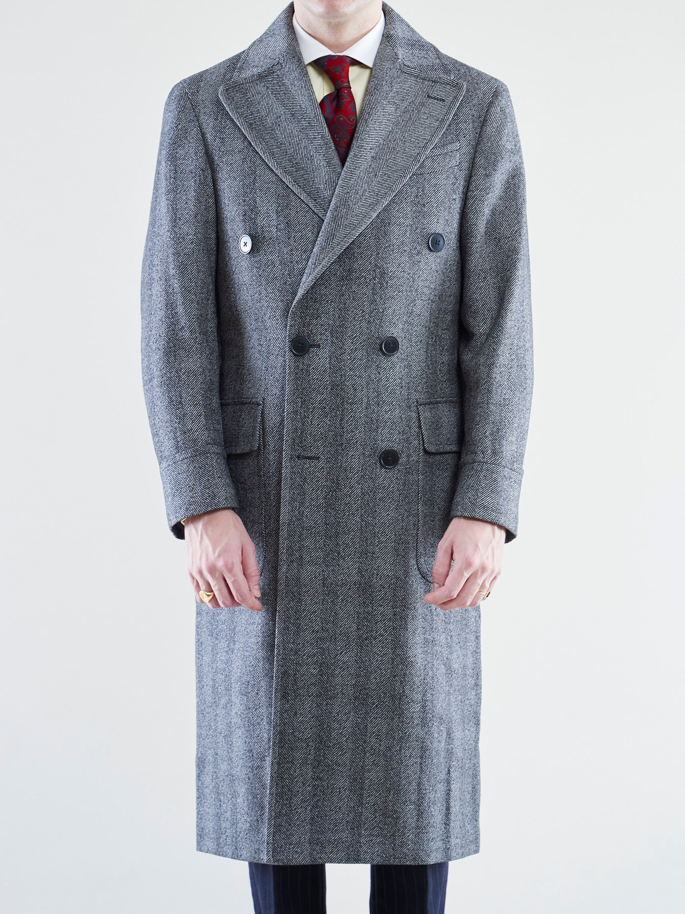 Polo coat in grey herringbone wool cloth
