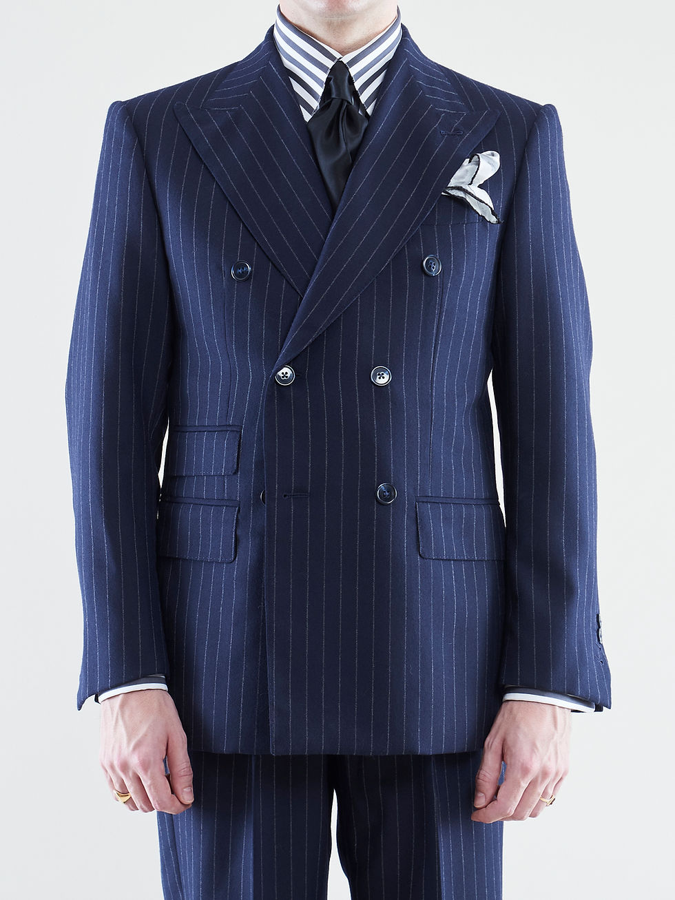 Veste croisée en flanelle peignée bleu marine à rayures tennis