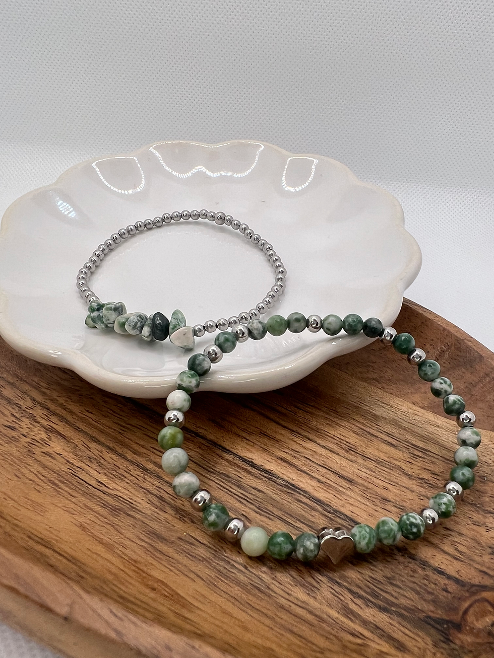 Miniatura: Set di bracciali fini in pietra verde