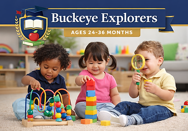 Our classrooms—Explorers (ages 2–3), Scholars (ages 3–5), and Academy (Pre-K/K readiness)