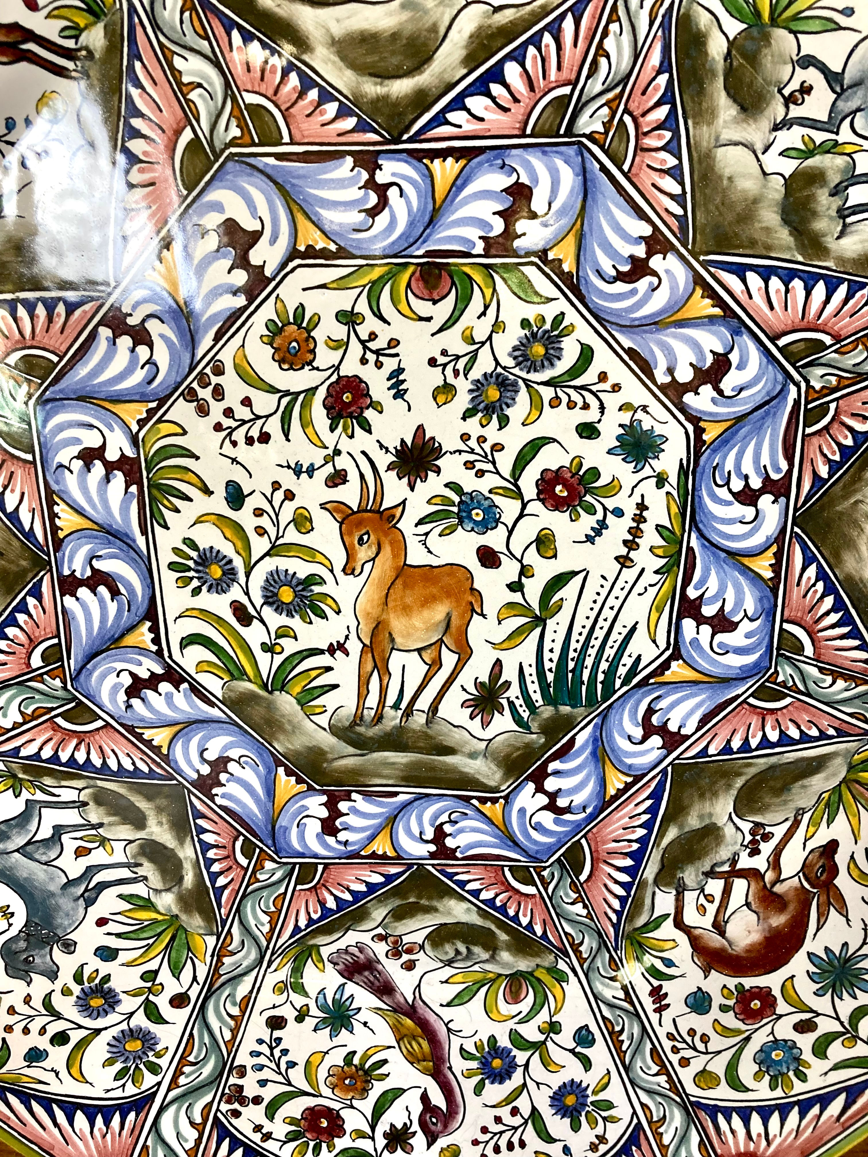 Vintage hand painted octagonal platter