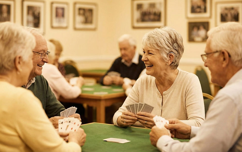 woman with a cochlear implant playing cards