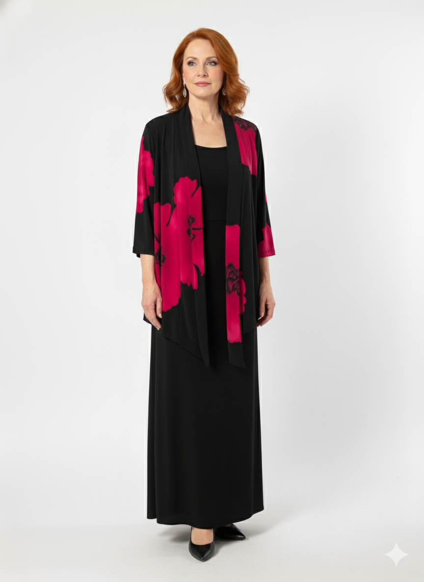 Thumbnail: Black & Marigold Floral Open-Front Cardigan