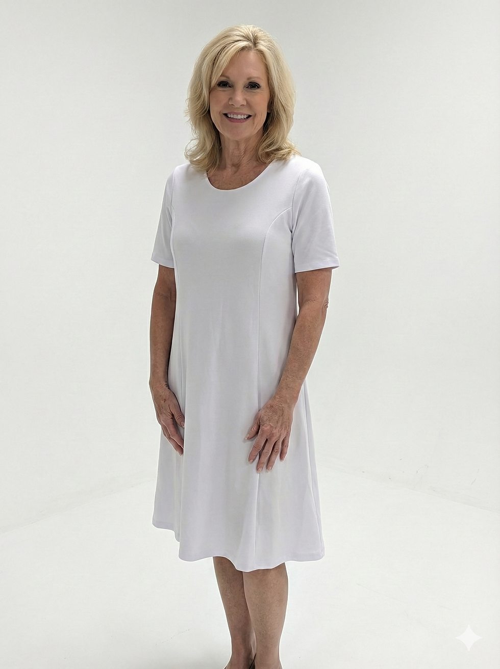 The Artful Simplicity Dress Modern White Short Sleeve Shift for Any Occasion Front View