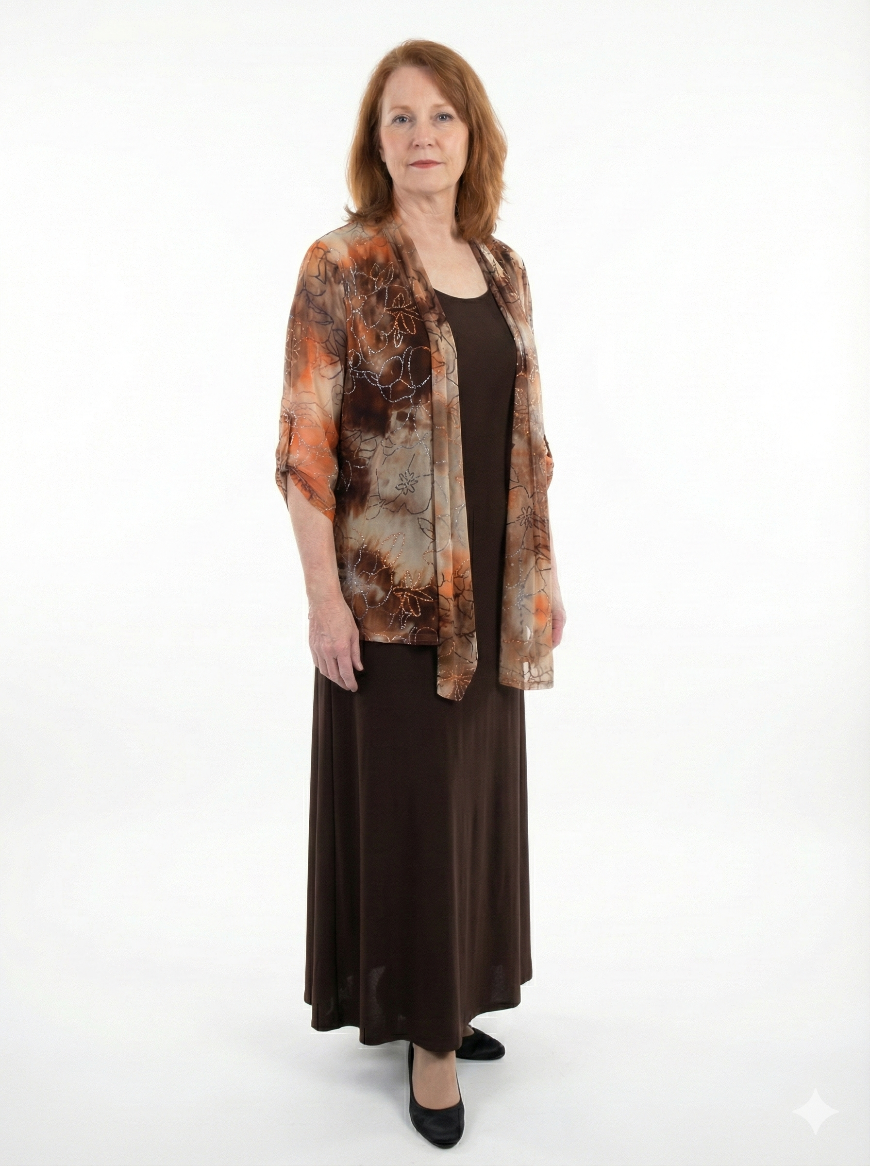 Terracotta Bloom Sheer OpenFront Jacket
