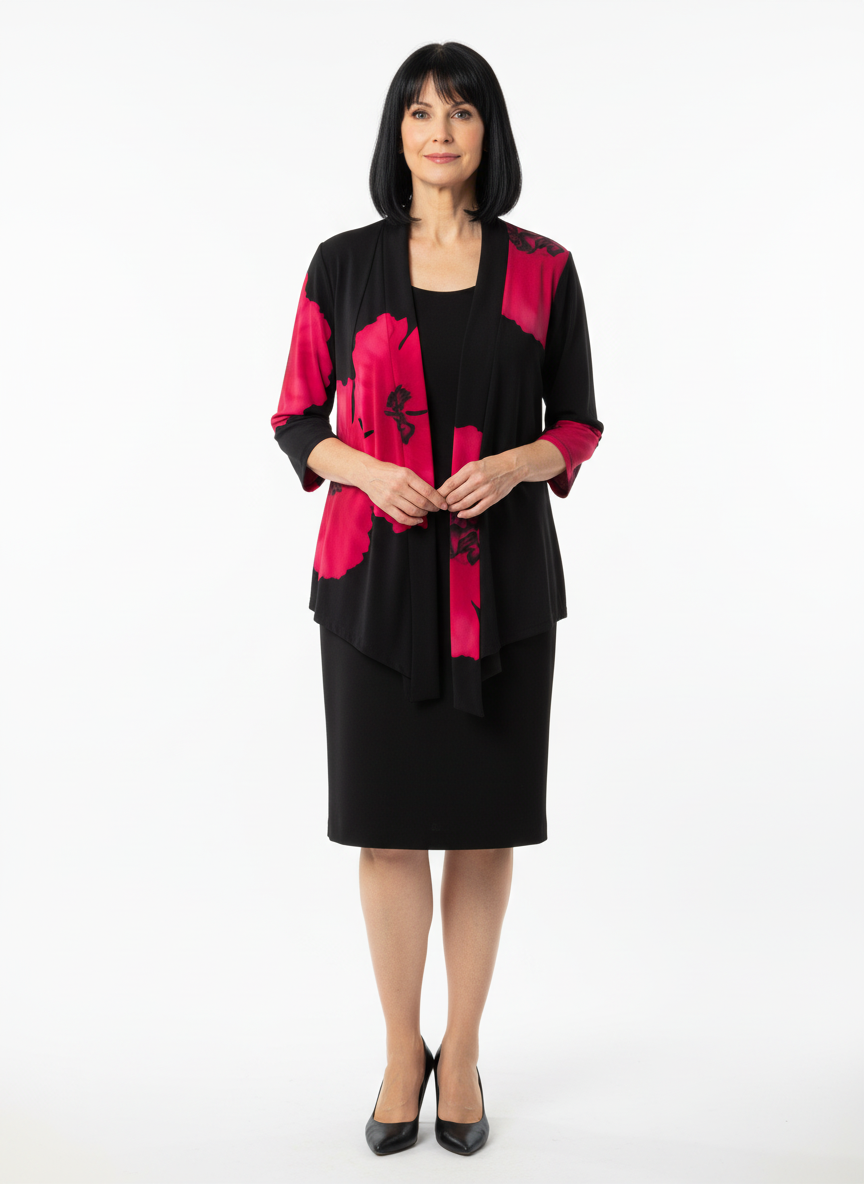 Thumbnail: Black & Marigold Floral Open-Front Cardigan Short Skirt View