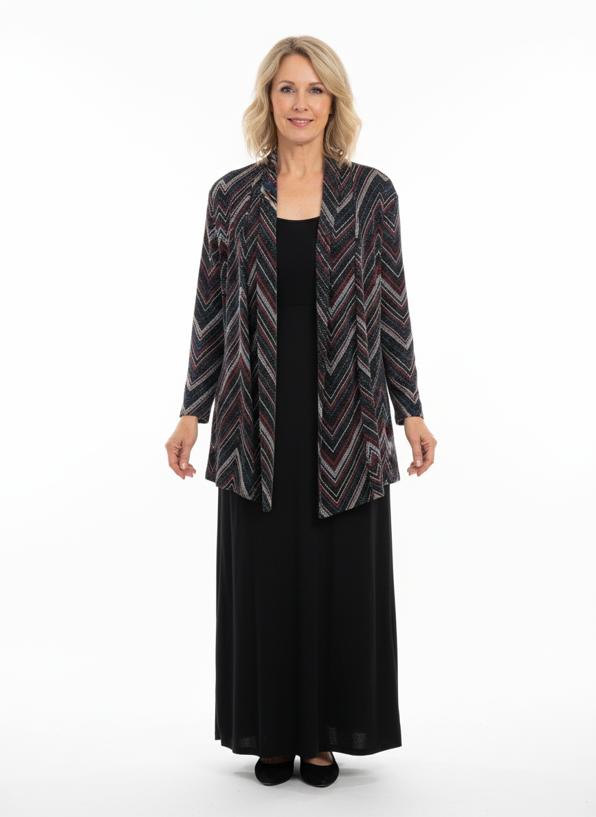 Chevron Stripe Metallic Knit Cardigan Long View