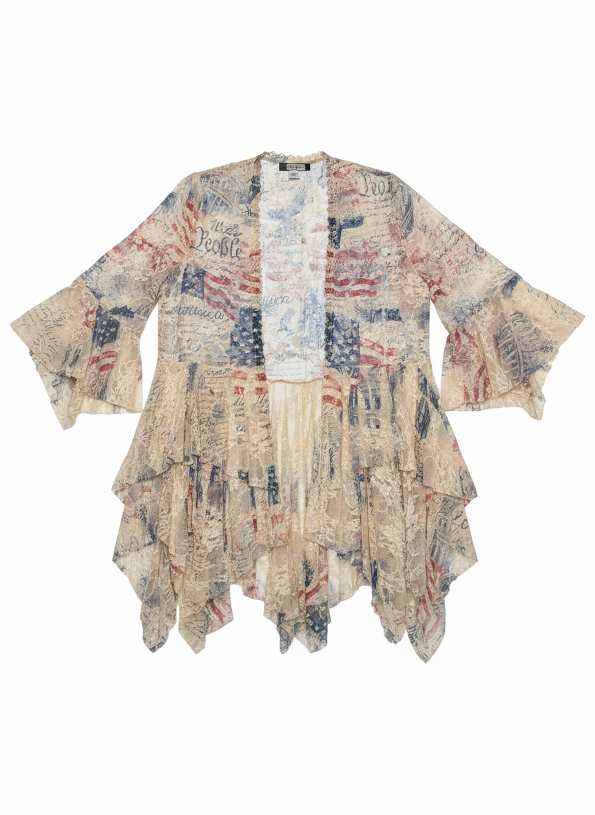 Thumbnail: The Americana Heritage Ruffle Lace Cardigan Flat Lay
