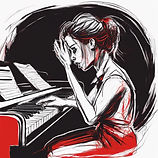 a black white and red sketch of a frustrated female pianist.jpg