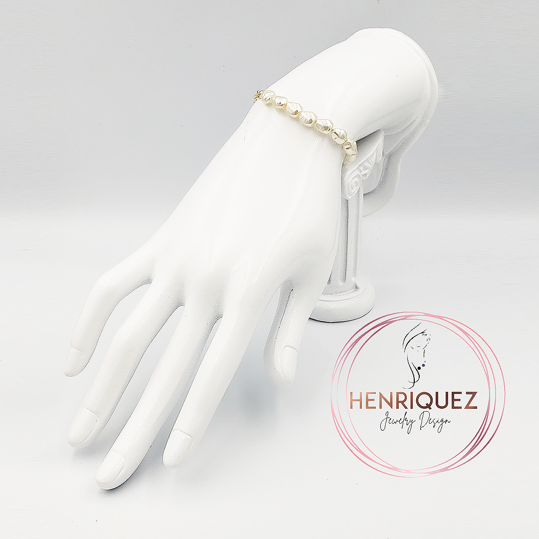 Pulsera de piedras perla con relleno de oro de 14 kt