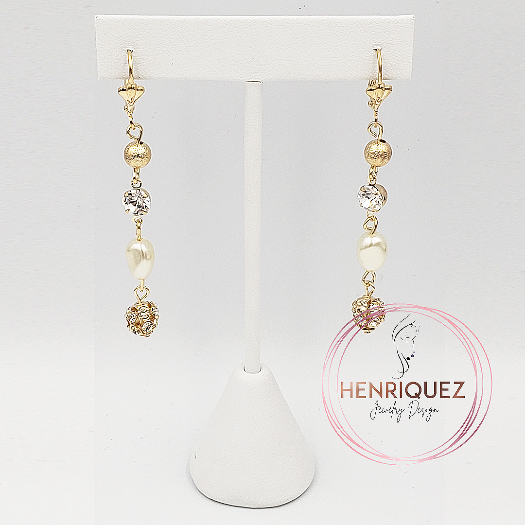 Pendientes de piedra perla y brillantes con relleno de oro de 14 kt