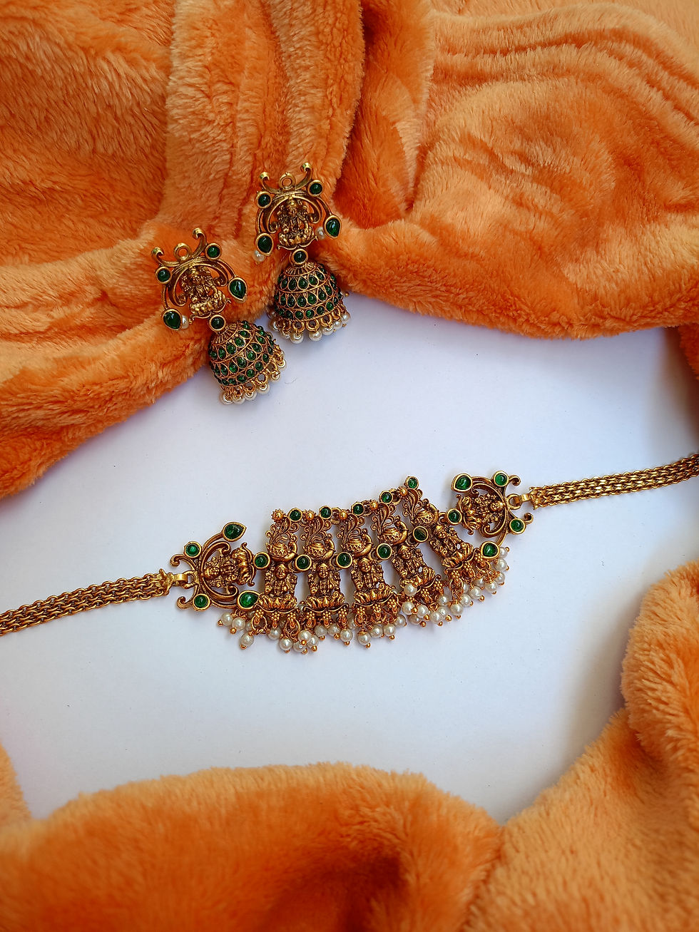 Thumbnail: Antique Lakshmi Choker Jhumka Set 