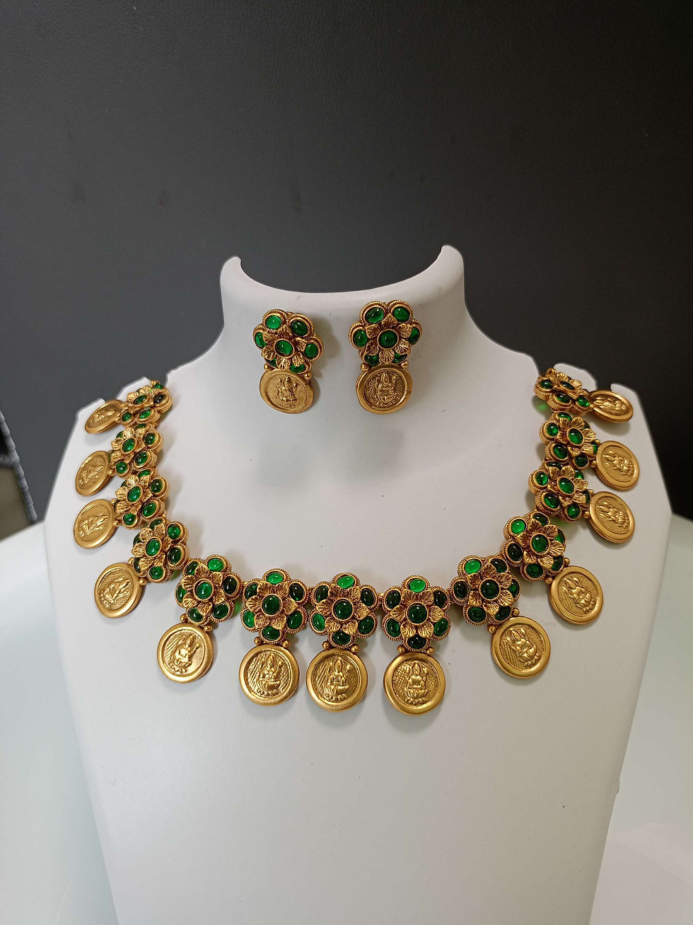 Thumbnail: Antique Floral Lakshmi Coin Necklace Set 
