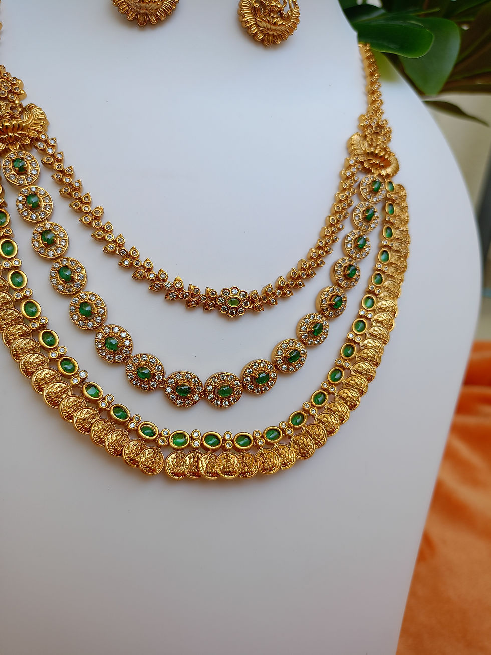 Thumbnail: Premium 3 Line Lakshmi Coin Necklace Set