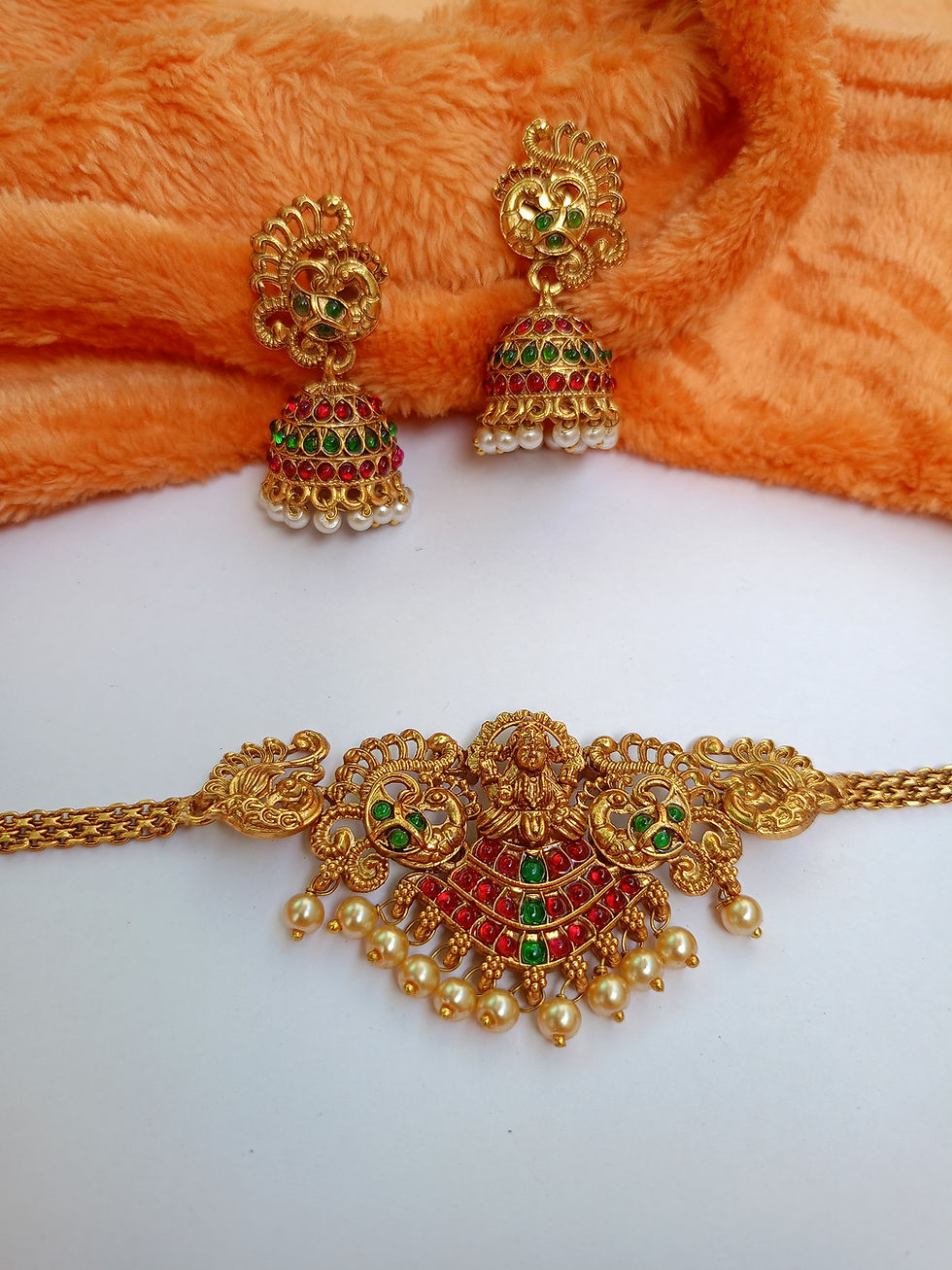 Thumbnail: Antique Lakshmi Choker Jhumka Set