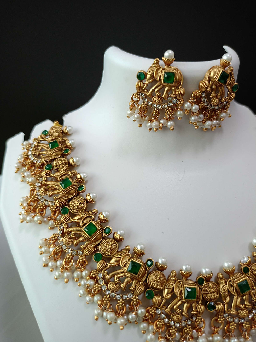 Thumbnail: Elephant-Lakshmi coin Guttapusalu Necklace Set 